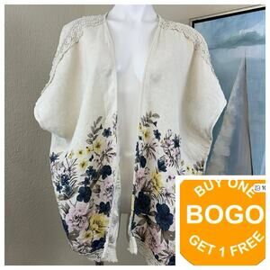 Francesca Bettini Kimono Linen Open Front Floral One Size Made in Italy